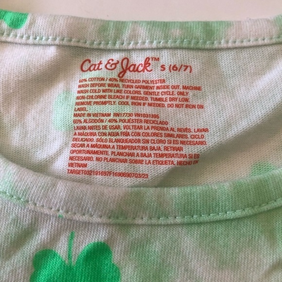 Cat & Jack Girls Green Shamrock Short  Sleeves Pocket Babydoll Style Dress S 6/7 - Picture 6 of 10